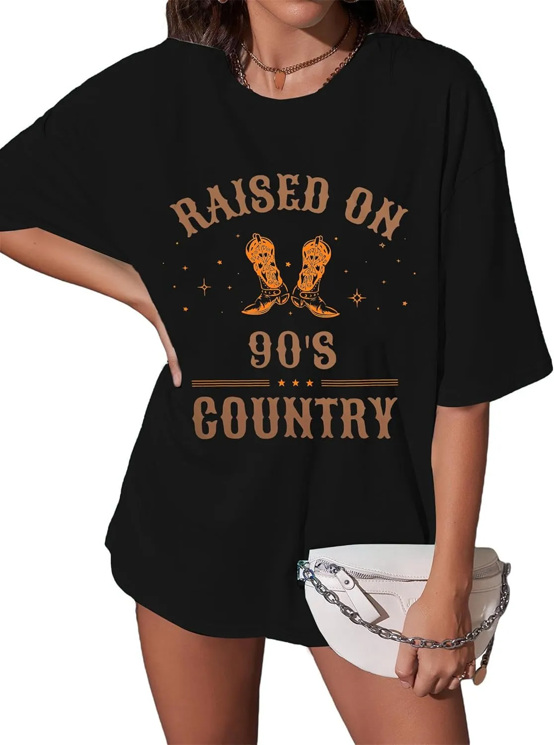 ASTANFY Raised on 90s Country Shirt Womens Vintage Concert Outfits Casual Country Music Graphic Tees Tops