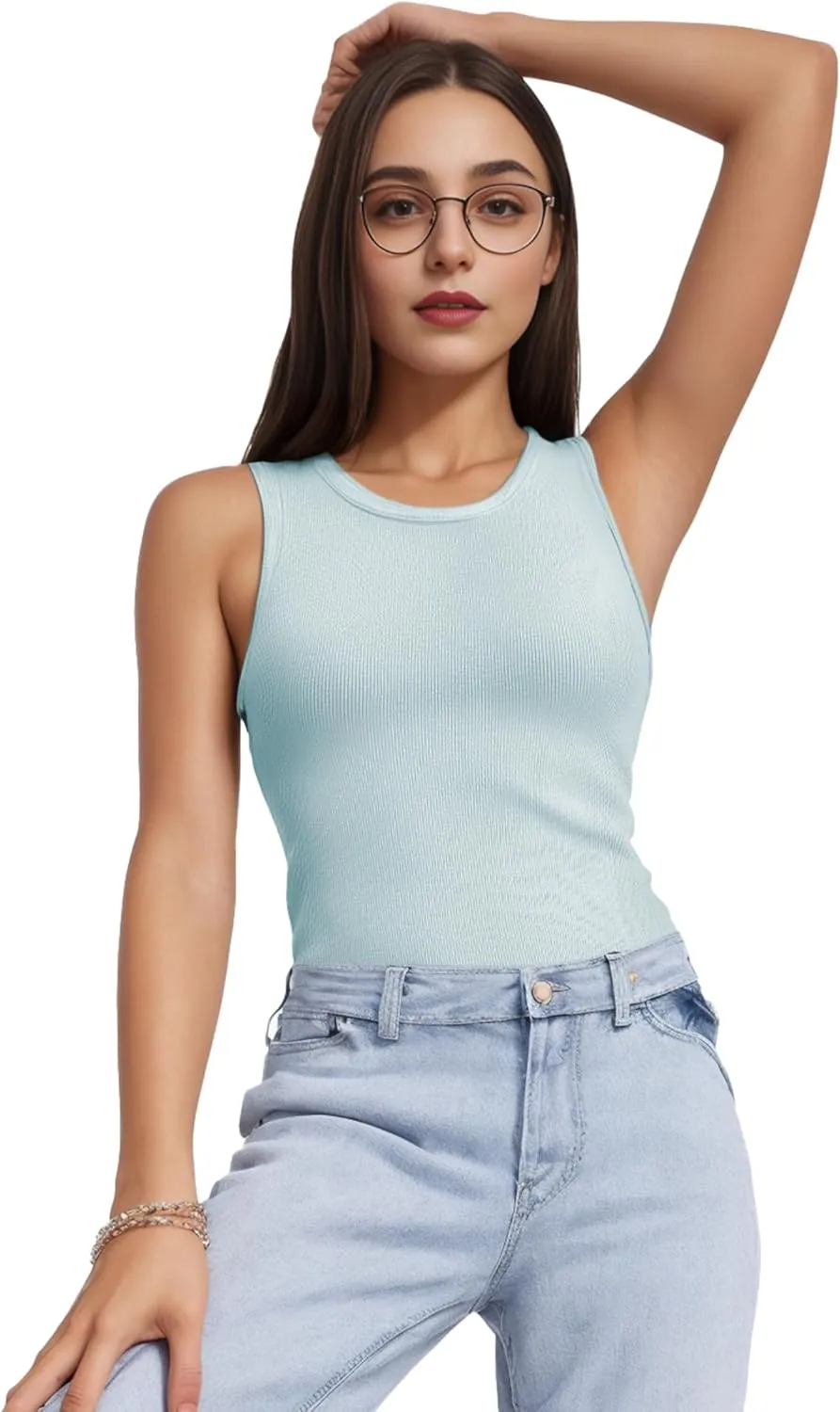 AURUZA Tank Tops for Women, Racerback Ribbed Tank Top, Women Slim Knit Basic Summer Tops Going Out Tops Long Sleeveless Shirt