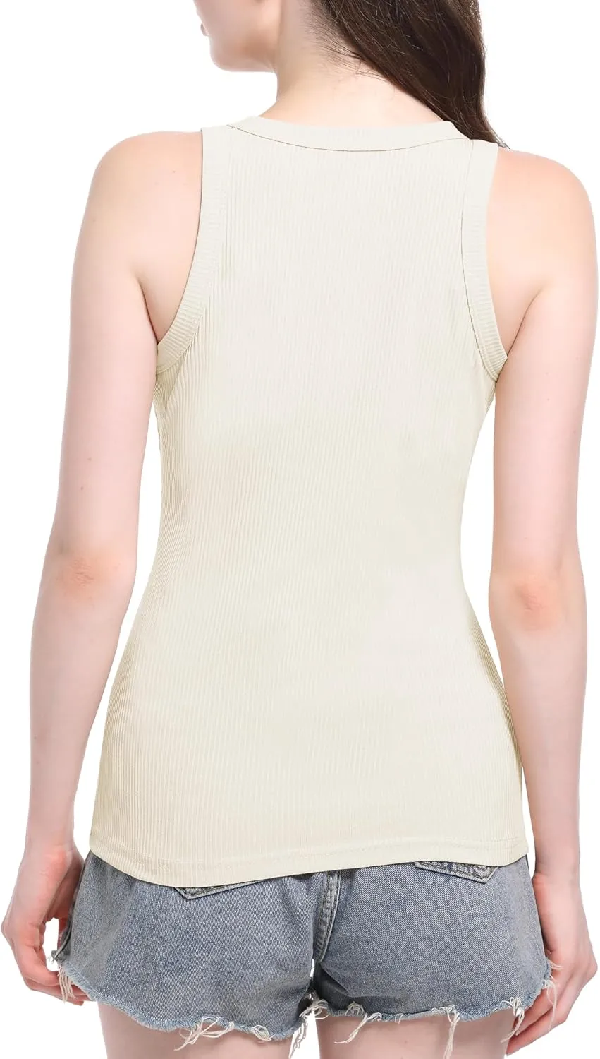 AURUZA Tank Tops for Women, Racerback Ribbed Tank Top, Women Slim Knit Basic Summer Tops Going Out Tops Long Sleeveless Shirt