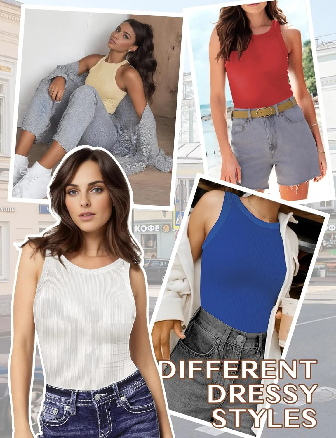 AURUZA Tank Tops for Women, Racerback Ribbed Tank Top, Women Slim Knit Basic Summer Tops Going Out Tops Long Sleeveless Shirt