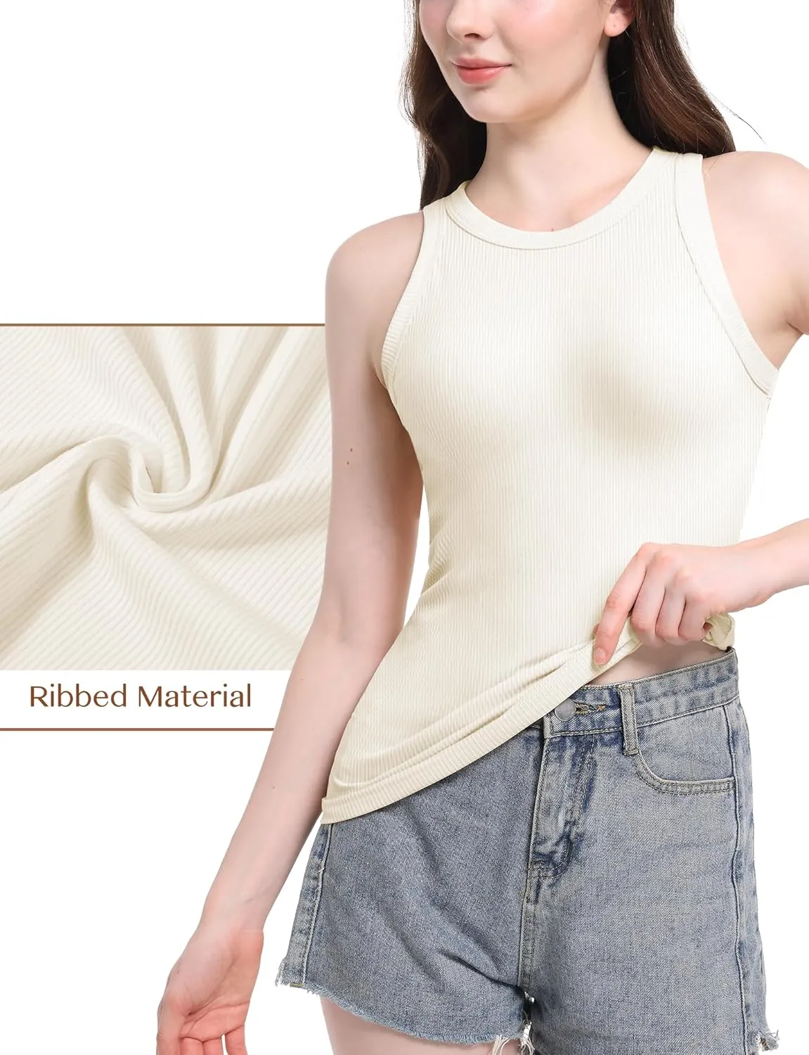 AURUZA Tank Tops for Women, Racerback Ribbed Tank Top, Women Slim Knit Basic Summer Tops Going Out Tops Long Sleeveless Shirt