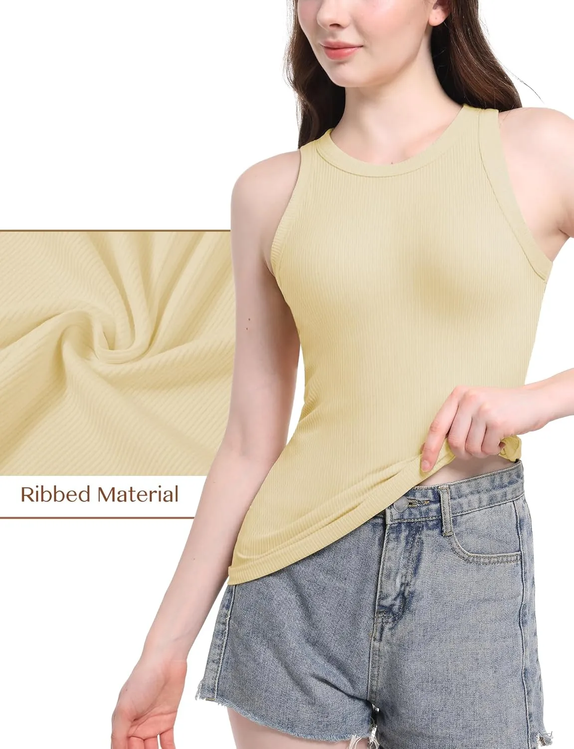AURUZA Tank Tops for Women, Racerback Ribbed Tank Top, Women Slim Knit Basic Summer Tops Going Out Tops Long Sleeveless Shirt
