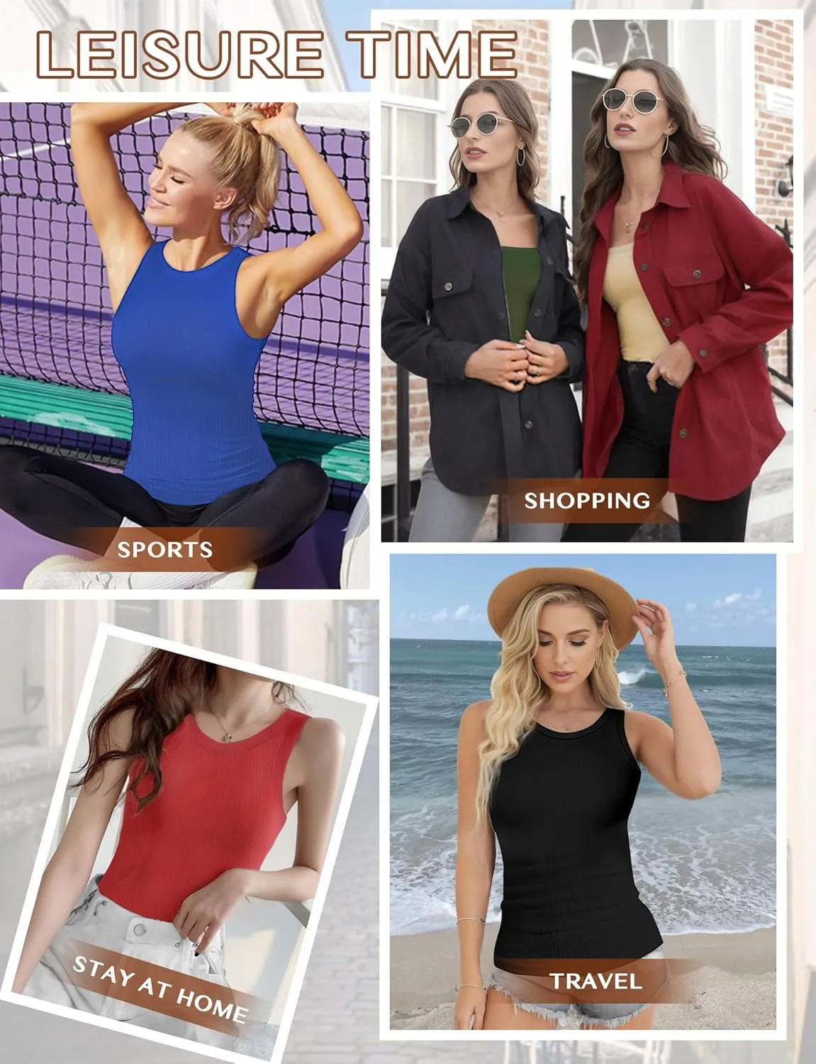 AURUZA Tank Tops for Women, Racerback Ribbed Tank Top, Women Slim Knit Basic Summer Tops Going Out Tops Long Sleeveless Shirt