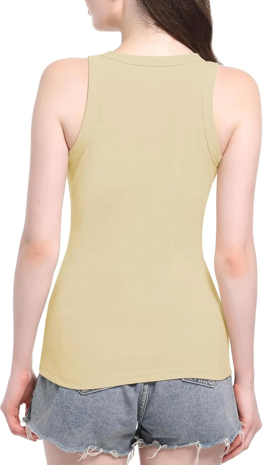 AURUZA Tank Tops for Women, Racerback Ribbed Tank Top, Women Slim Knit Basic Summer Tops Going Out Tops Long Sleeveless Shirt