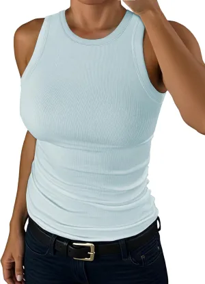 AURUZA Tank Tops for Women, Racerback Ribbed Tank Top, Women Slim Knit Basic Summer Tops Going Out Tops Long Sleeveless Shirt