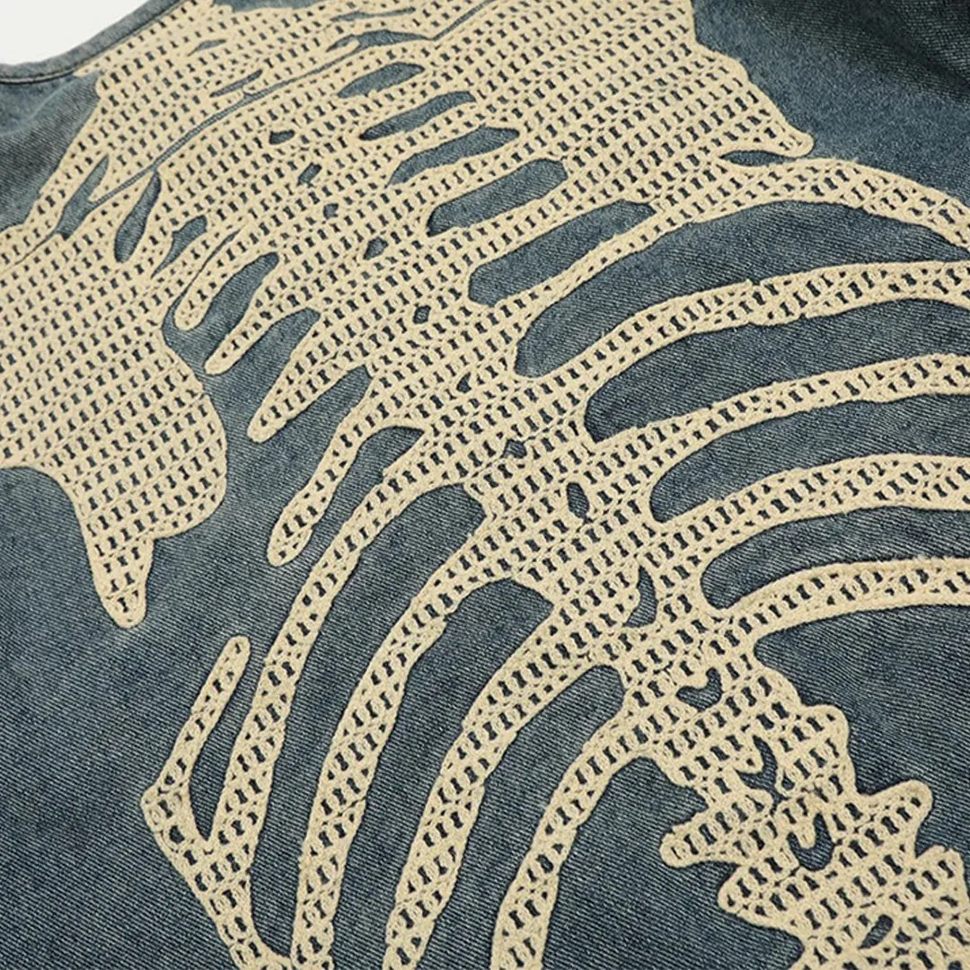 Bones Embroidered Denim Jacket