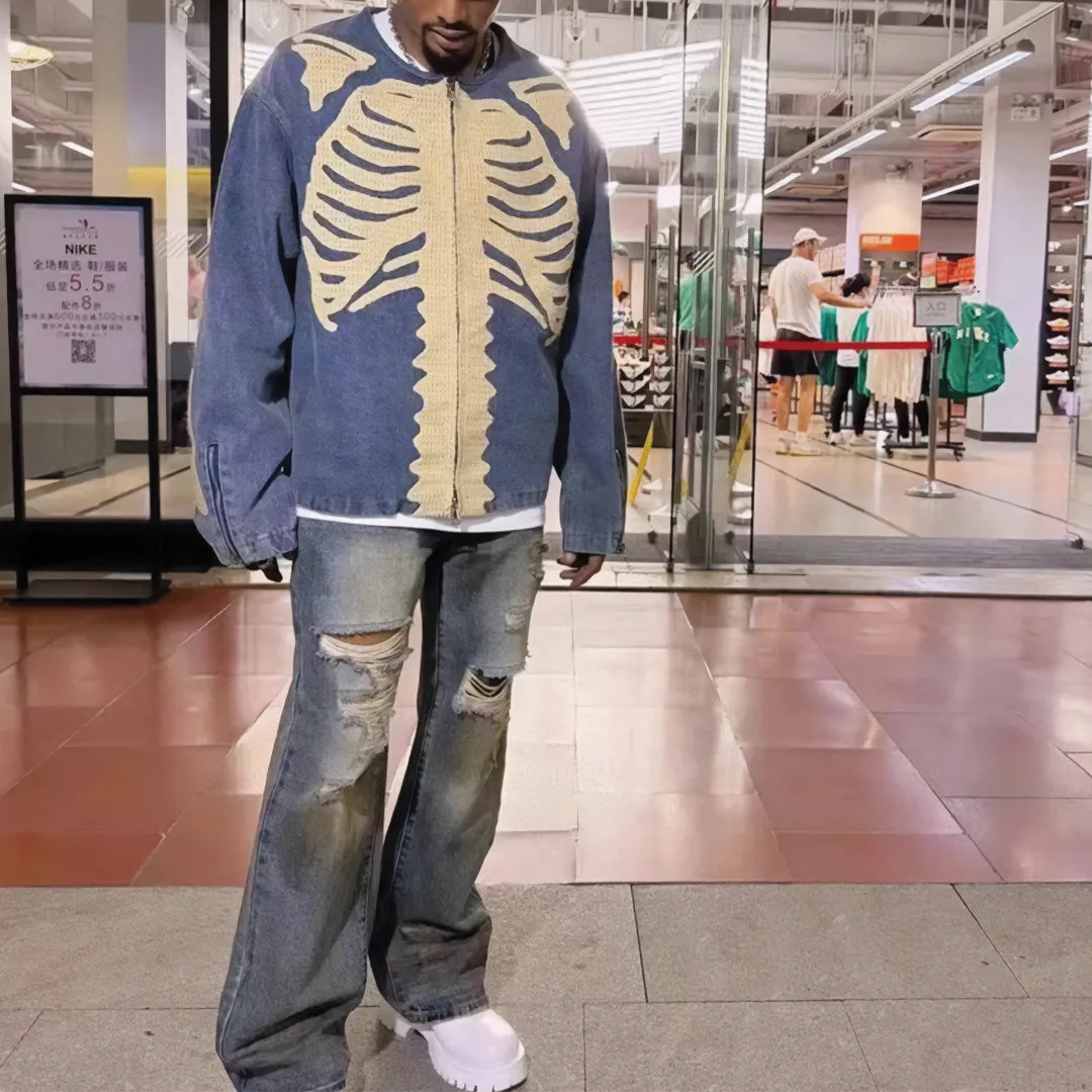 Bones Embroidered Denim Jacket
