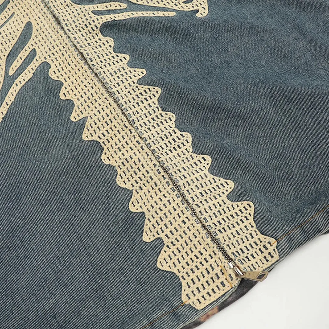 Bones Embroidered Denim Jacket