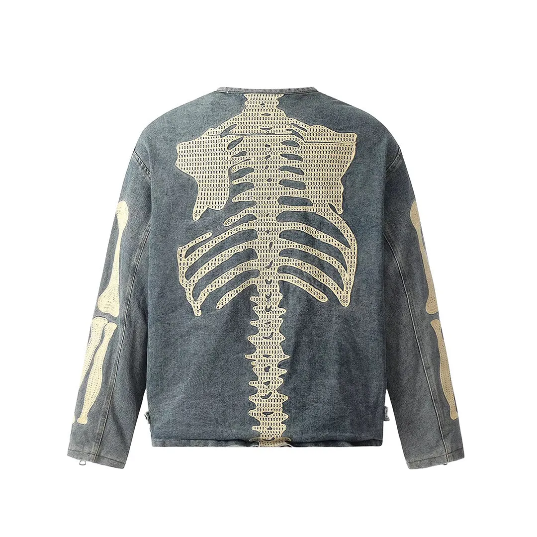 Bones Embroidered Denim Jacket