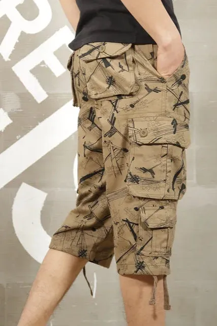 Camouflage Long Length Multi Pocket Military Cargo Shorts