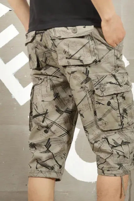 Camouflage Long Length Multi Pocket Military Cargo Shorts