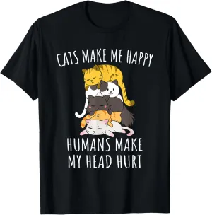 Cats Make Me Happy Humans Make My Head Hurt T-Shirt