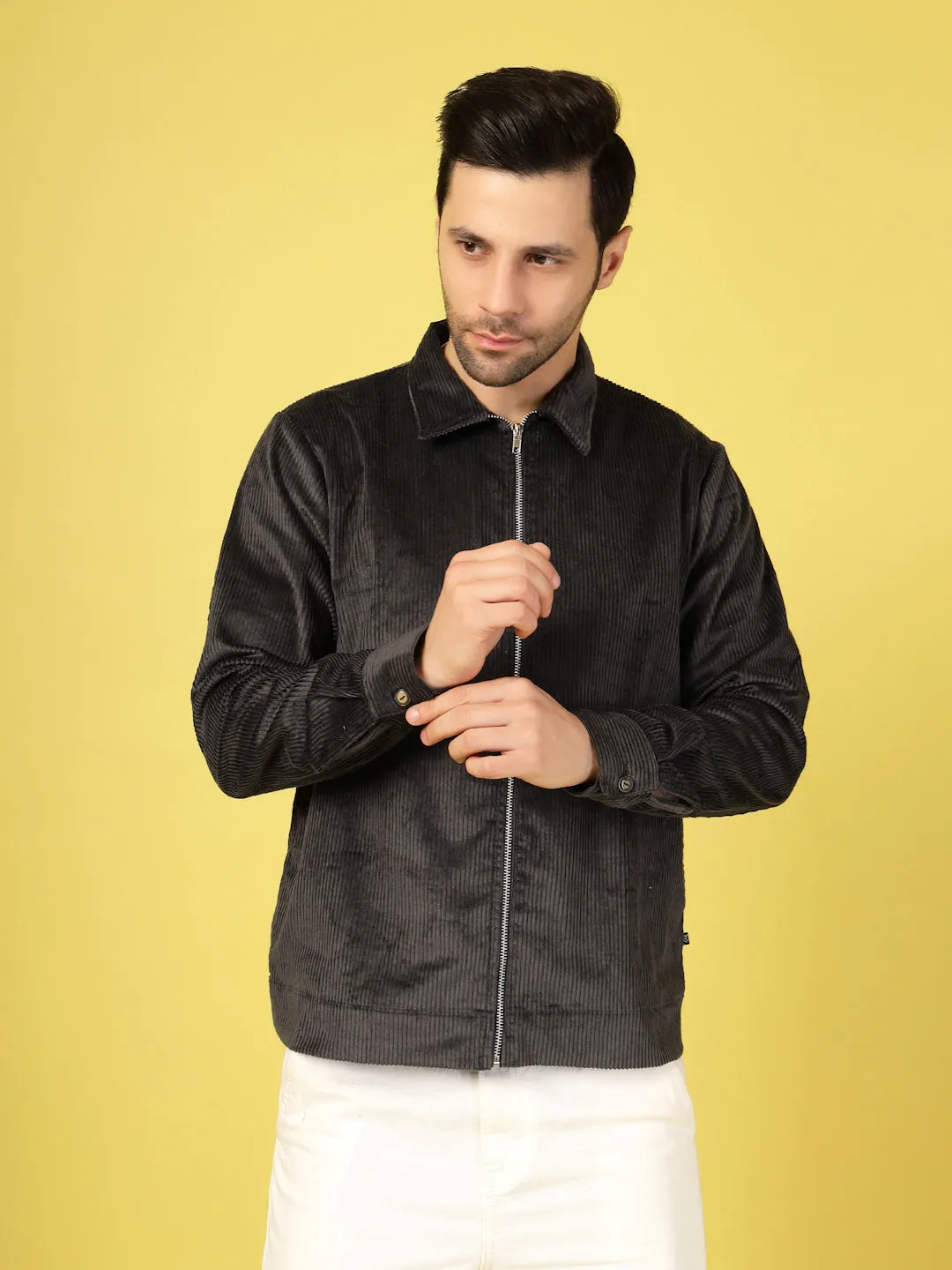 Corduroy Textured Zipper Jacket