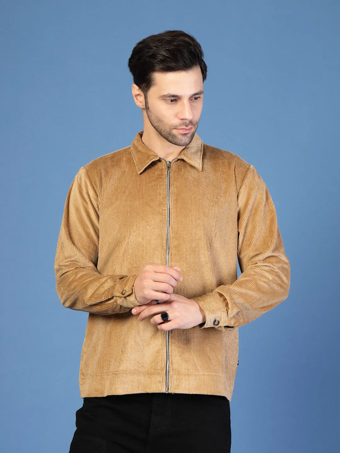 Corduroy Textured Zipper Jacket
