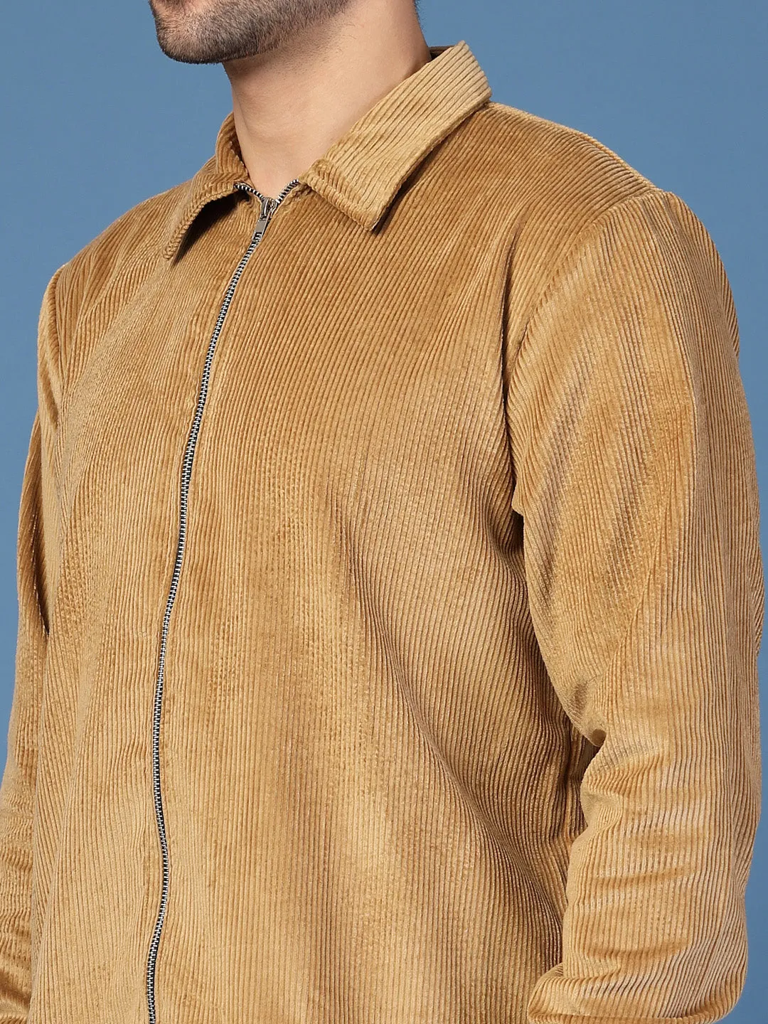 Corduroy Textured Zipper Jacket