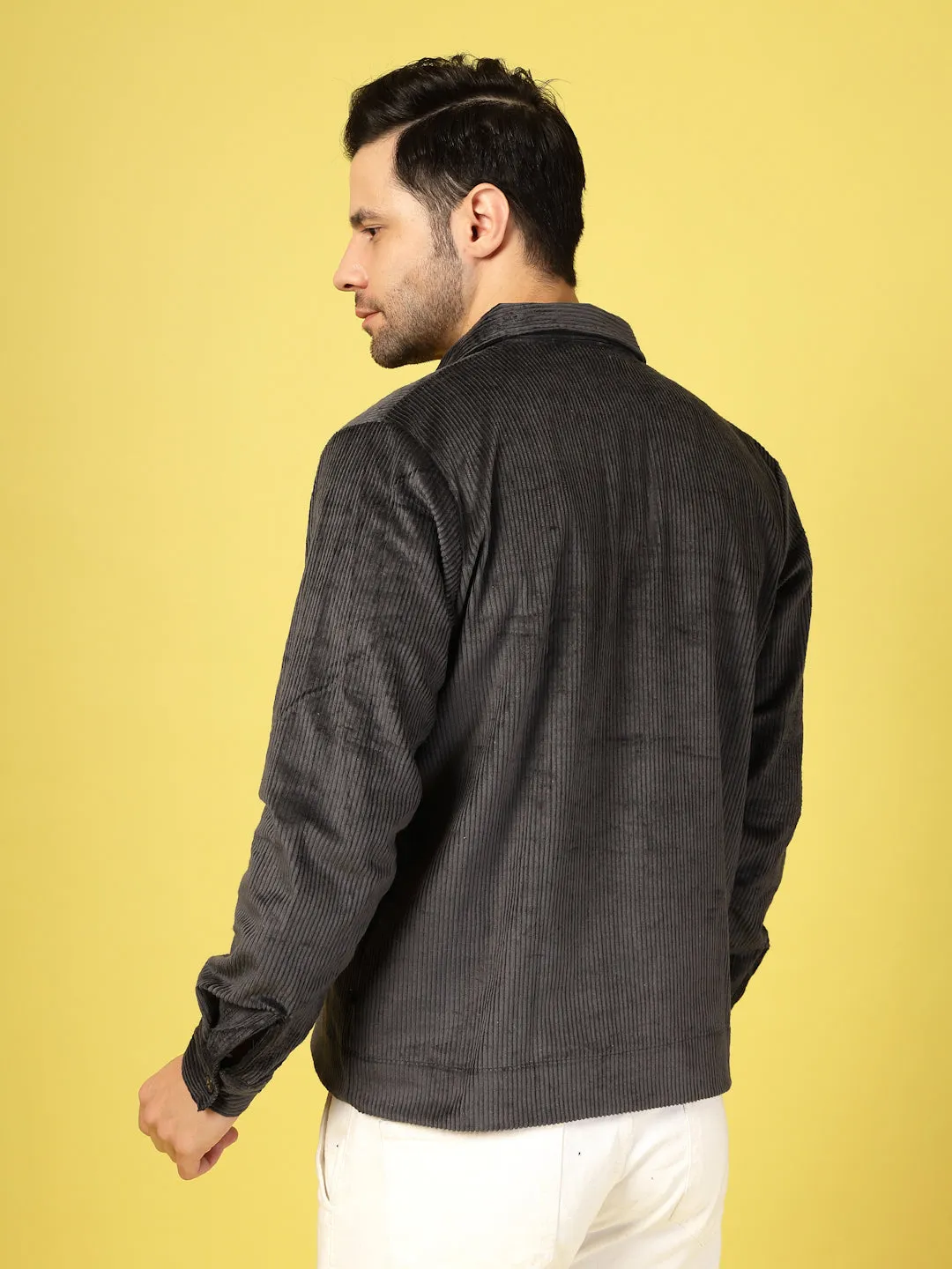 Corduroy Textured Zipper Jacket