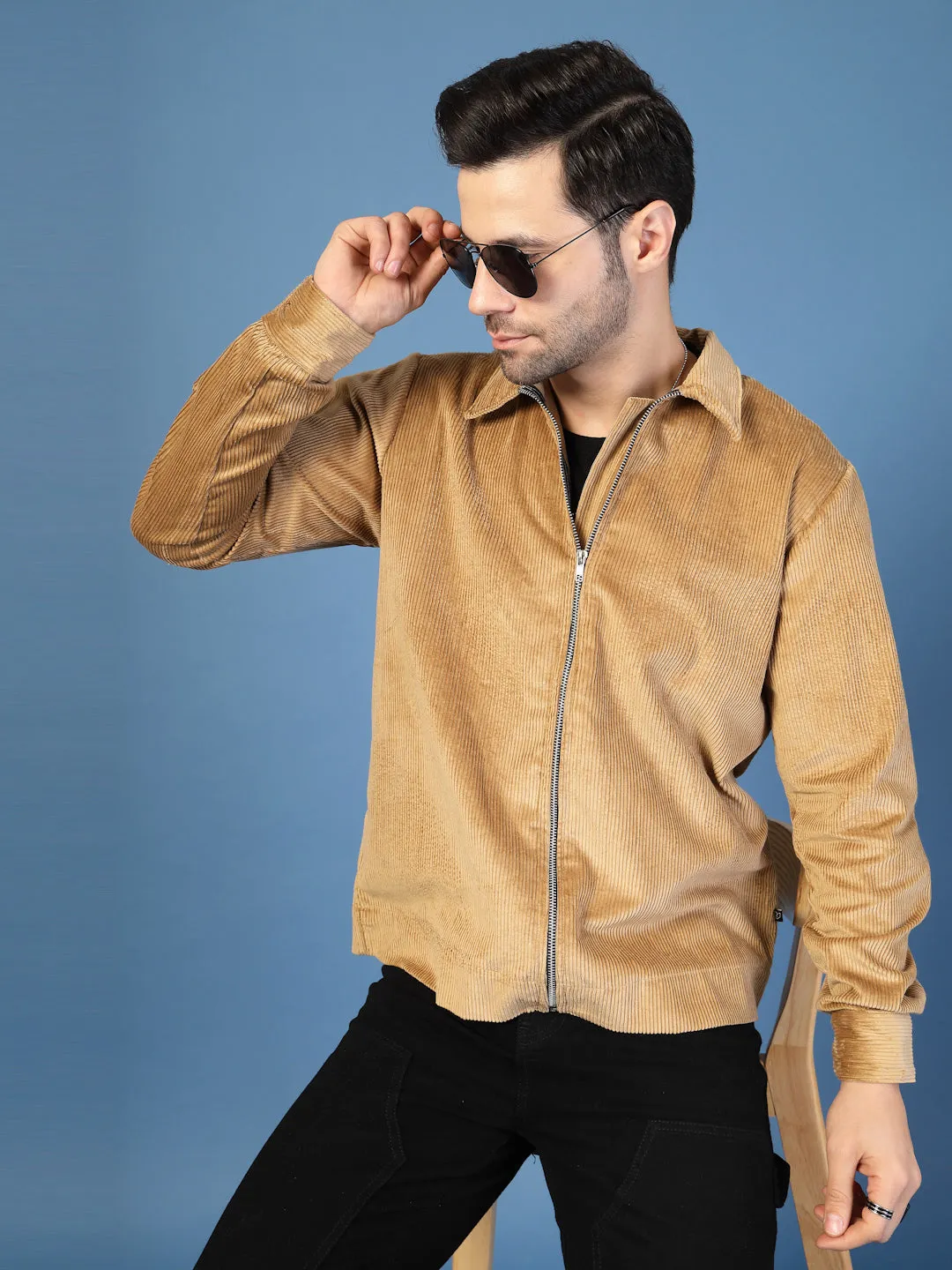 Corduroy Textured Zipper Jacket