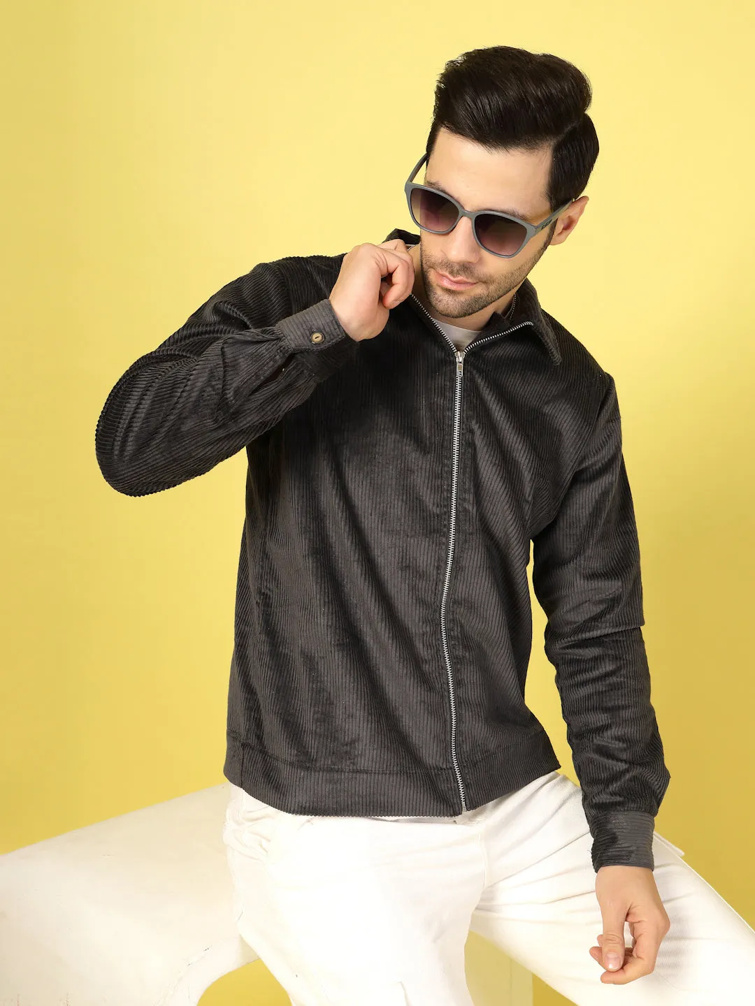 Corduroy Textured Zipper Jacket