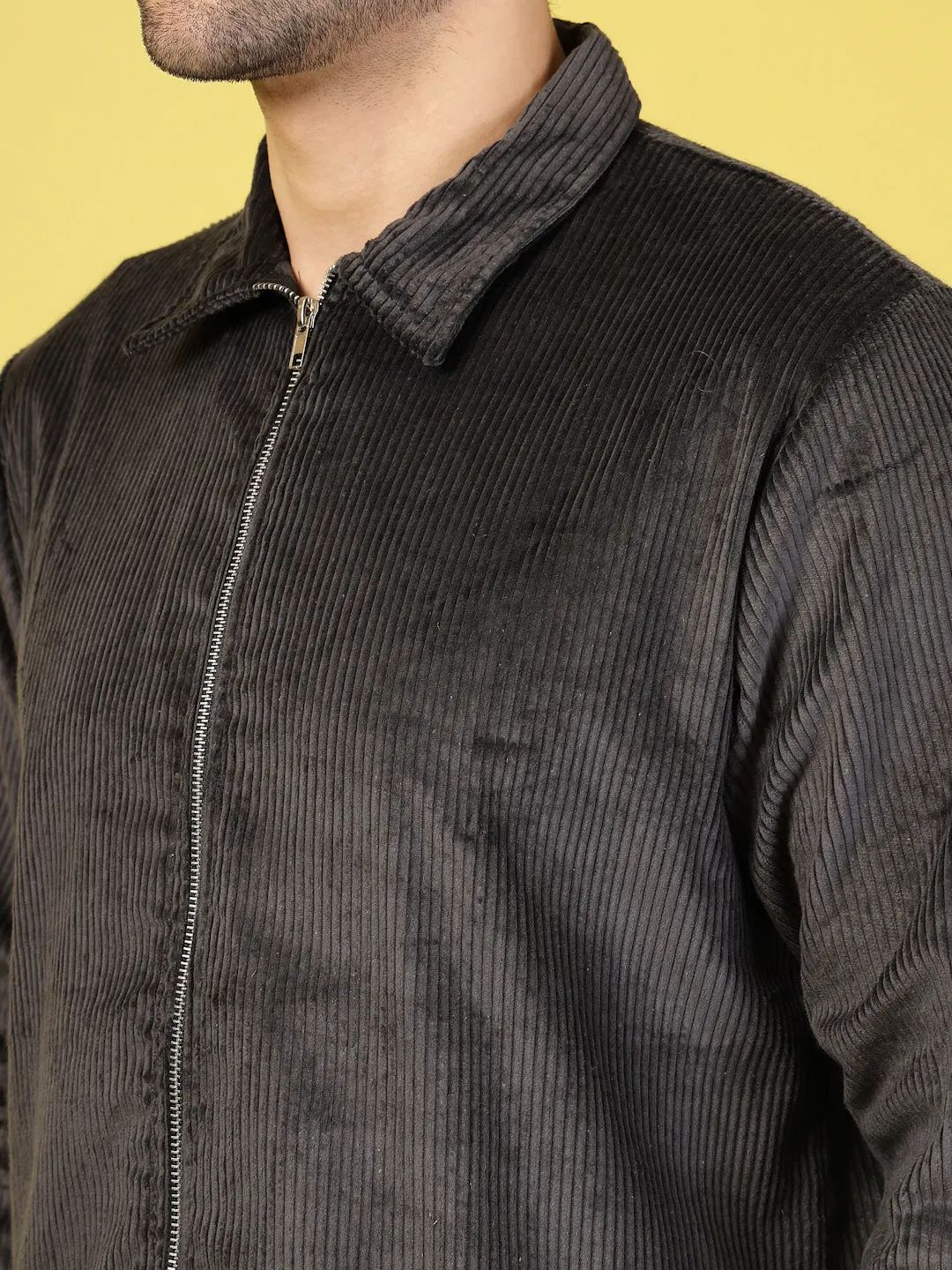Corduroy Textured Zipper Jacket