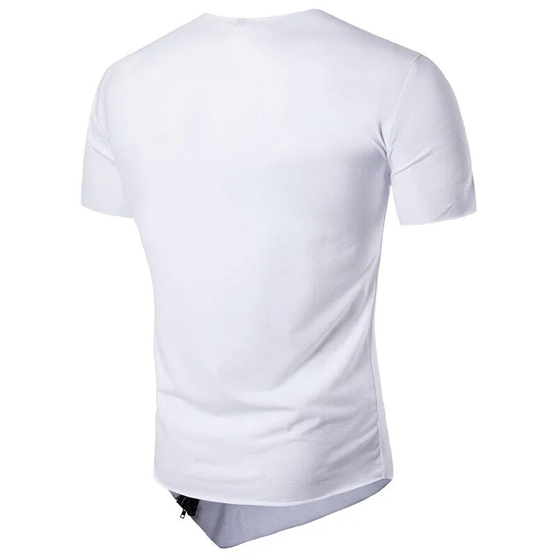Cyberpunk Asymetric Tee - Punk Style Patchwork Design Futuristic Casual Wear Unique Men's Shirts Dystopian Style Apparel