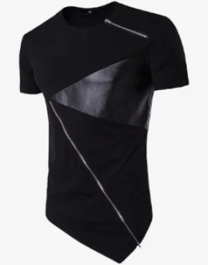 Cyberpunk Asymetric Tee - Punk Style Patchwork Design Futuristic Casual Wear Unique Men's Shirts Dystopian Style Apparel
