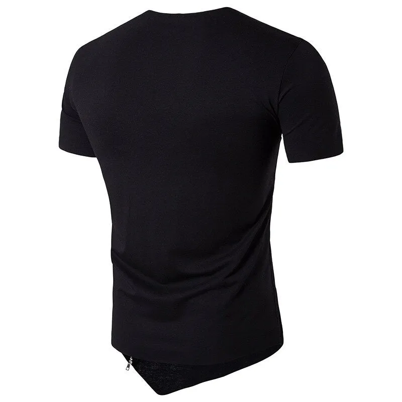 Cyberpunk Asymetric Tee - Punk Style Patchwork Design Futuristic Casual Wear Unique Men's Shirts Dystopian Style Apparel