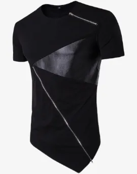 Cyberpunk Asymetric Tee - Punk Style Patchwork Design Futuristic Casual Wear Unique Men's Shirts Dystopian Style Apparel