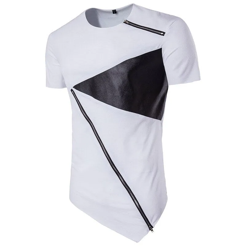 Cyberpunk Asymetric Tee - Punk Style Patchwork Design Futuristic Casual Wear Unique Men's Shirts Dystopian Style Apparel