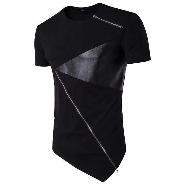 Cyberpunk Asymetric Tee - Punk Style Patchwork Design Futuristic Casual Wear Unique Men's Shirts Dystopian Style Apparel