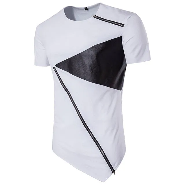 Cyberpunk Asymetric Tee - Punk Style Patchwork Design Futuristic Casual Wear Unique Men's Shirts Dystopian Style Apparel