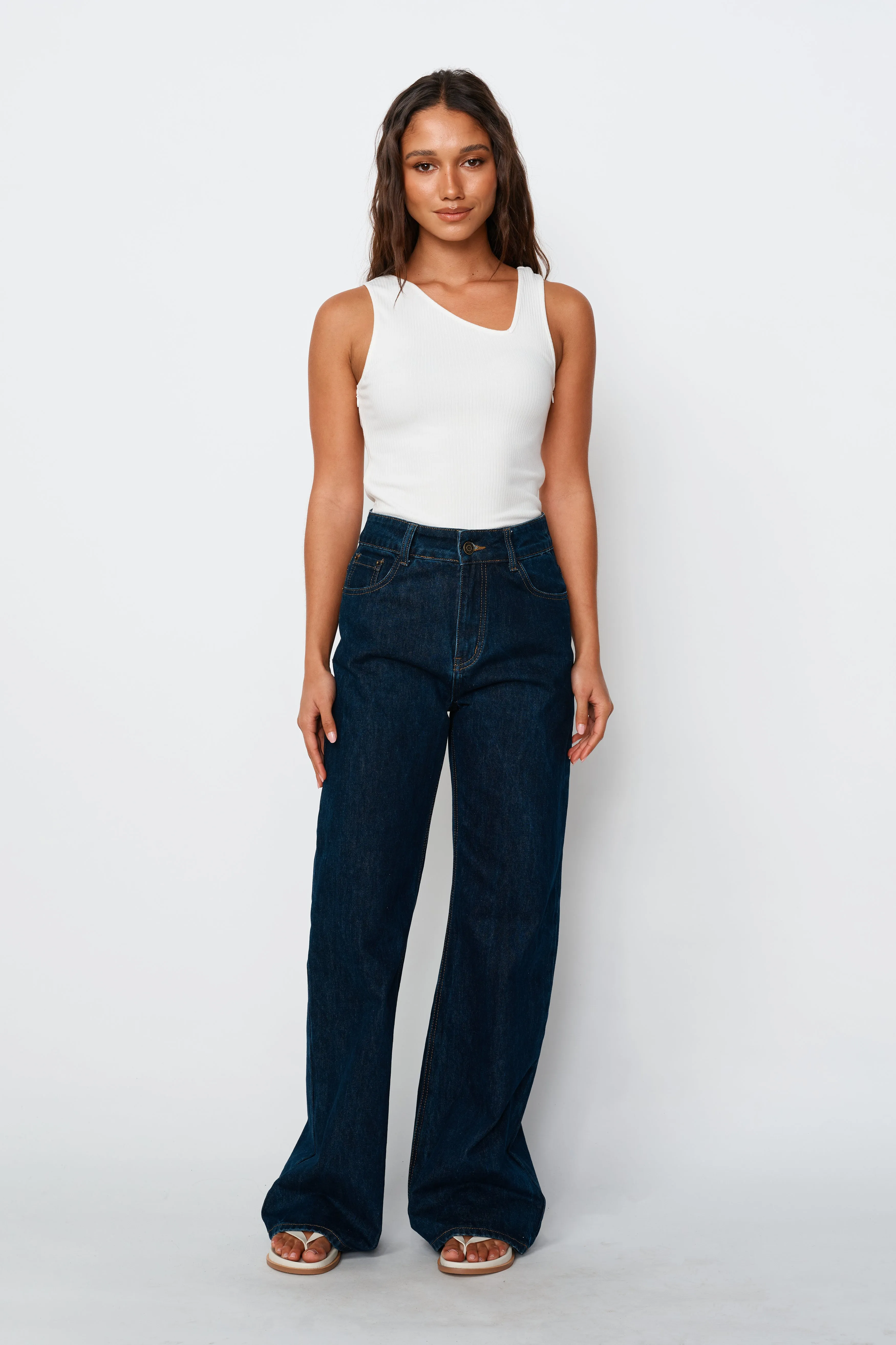 Eva Asymmetrical Ribbed Tank - White