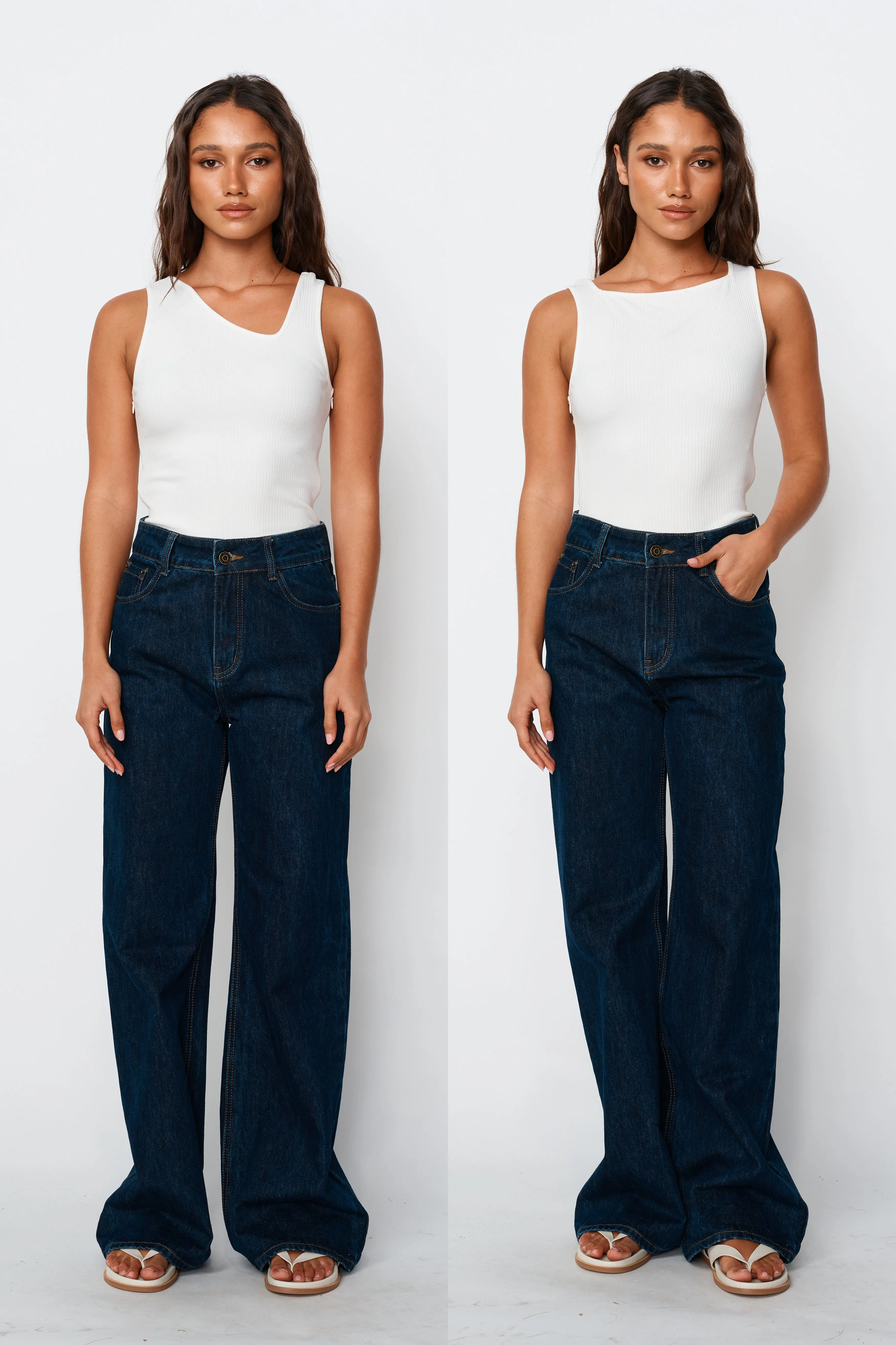 Eva Asymmetrical Ribbed Tank - White