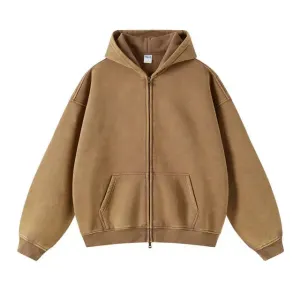 Faded Brown Double Zip Up Hoodie