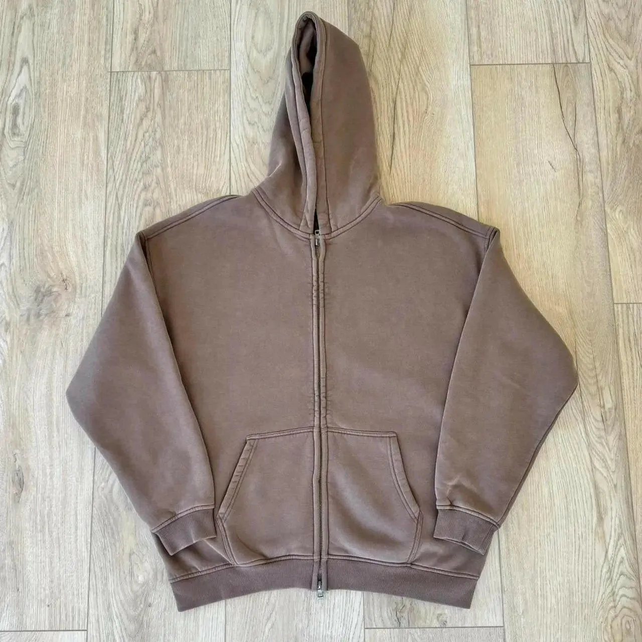 Faded Brown Double Zip Up Hoodie