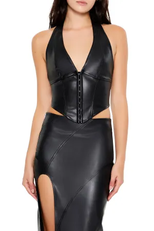 Faux Leather Halter Crop Top