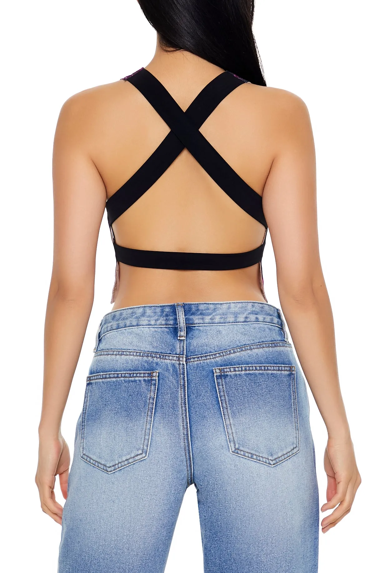 Floral Rhinestone Mesh Cropped Tank