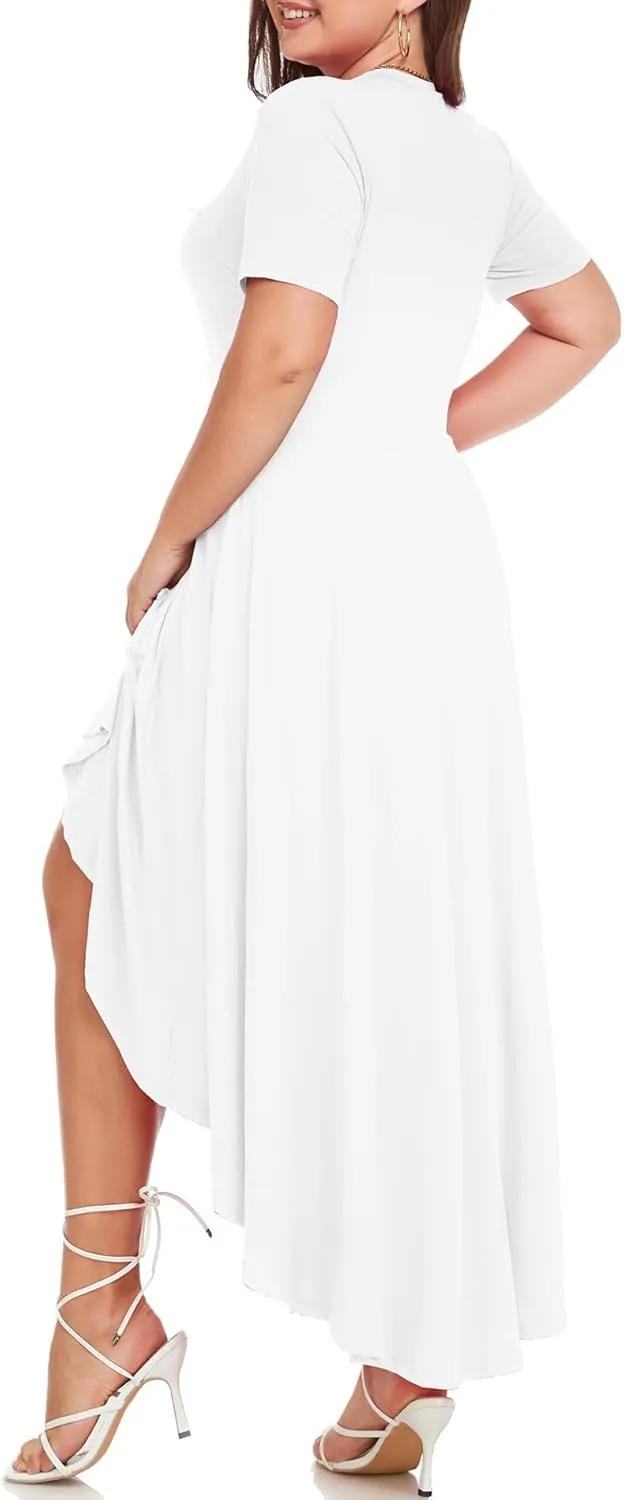 LALAGEN Plus Size Maxi Dress for Women Casual Short Sleeve Ruffle Flowy High Low Summer Long Dress 1X-6X