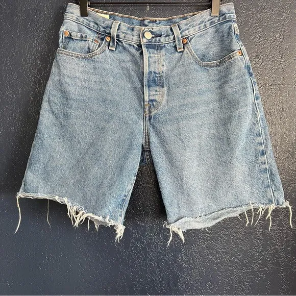 Levi’s 501 Mid Thigh Raw Hem Denim Shorts