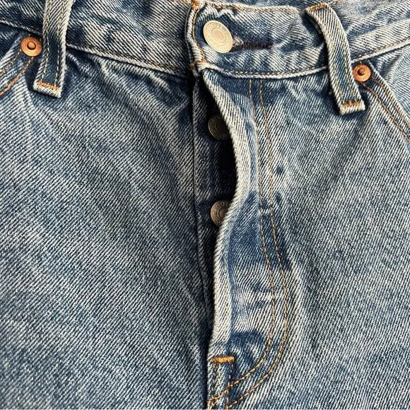 Levi’s 501 Mid Thigh Raw Hem Denim Shorts