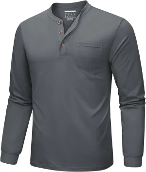 MAGNIVIT Mens Henley Shirts Long Sleeve Fall Cotton Casual T-Shirts with Pocket Plain Moisture Wicking Tee with 3 Button