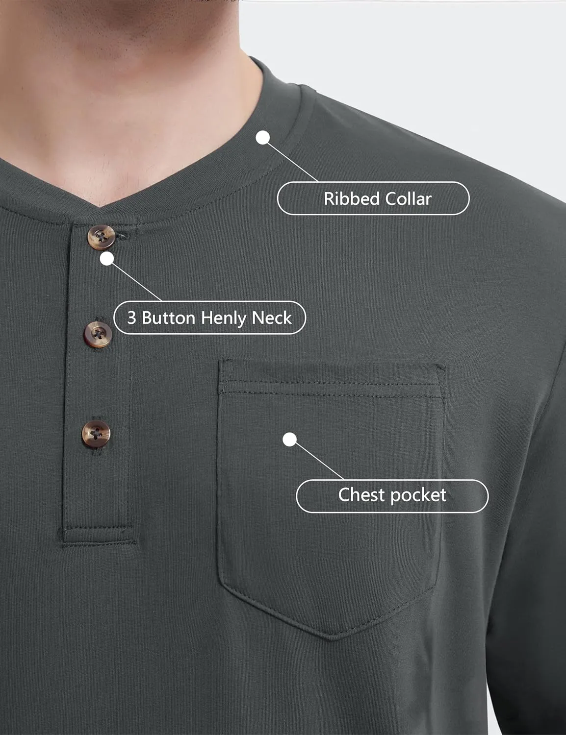 MAGNIVIT Mens Henley Shirts Long Sleeve Fall Cotton Casual T-Shirts with Pocket Plain Moisture Wicking Tee with 3 Button