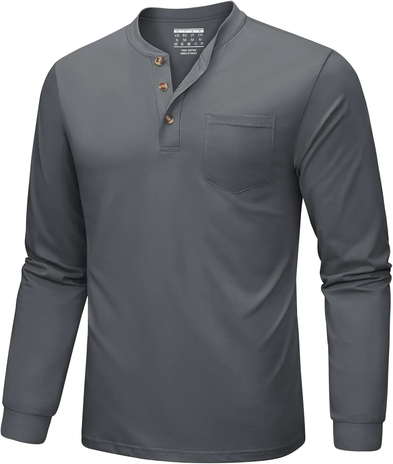 MAGNIVIT Mens Henley Shirts Long Sleeve Fall Cotton Casual T-Shirts with Pocket Plain Moisture Wicking Tee with 3 Button