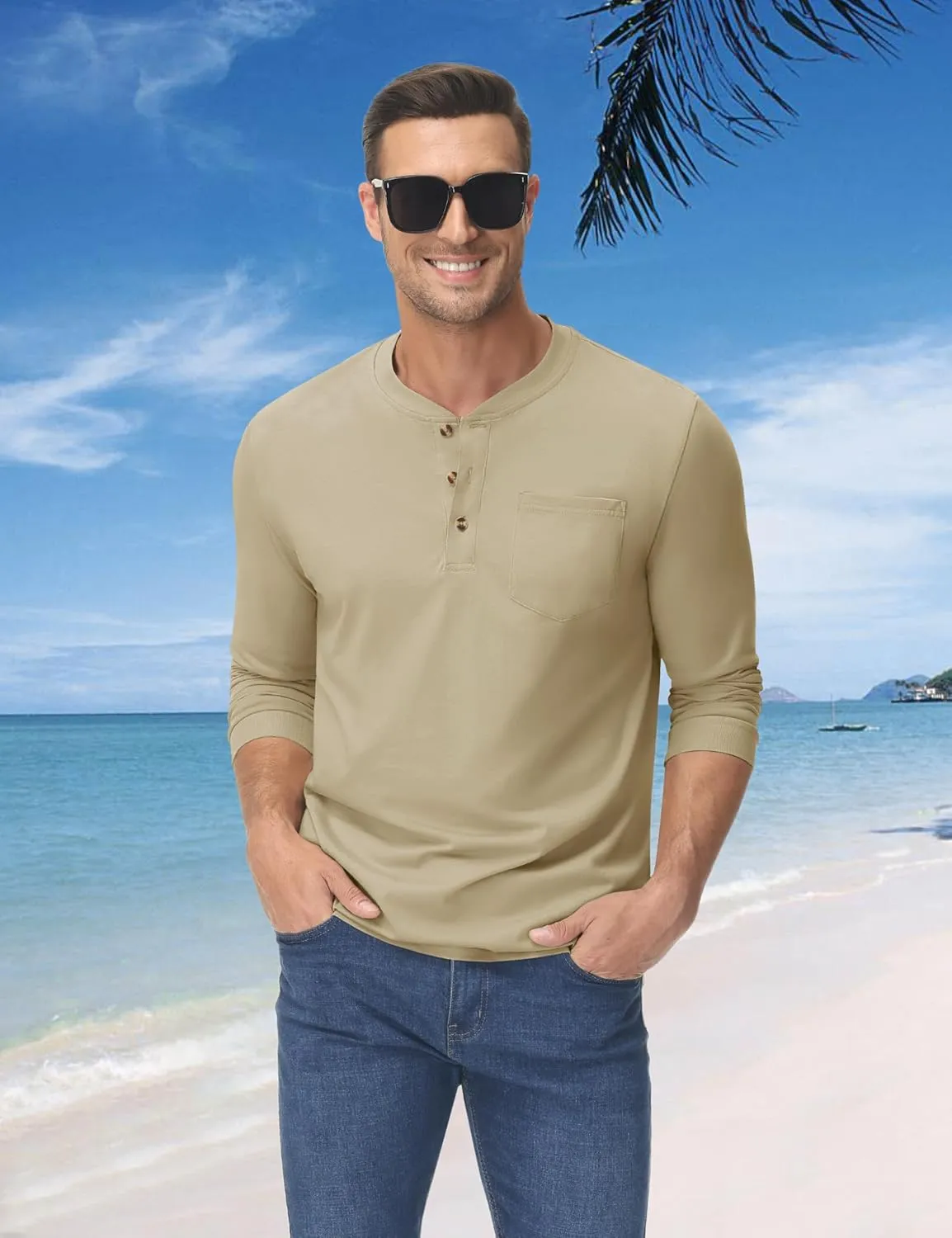 MAGNIVIT Mens Henley Shirts Long Sleeve Fall Cotton Casual T-Shirts with Pocket Plain Moisture Wicking Tee with 3 Button