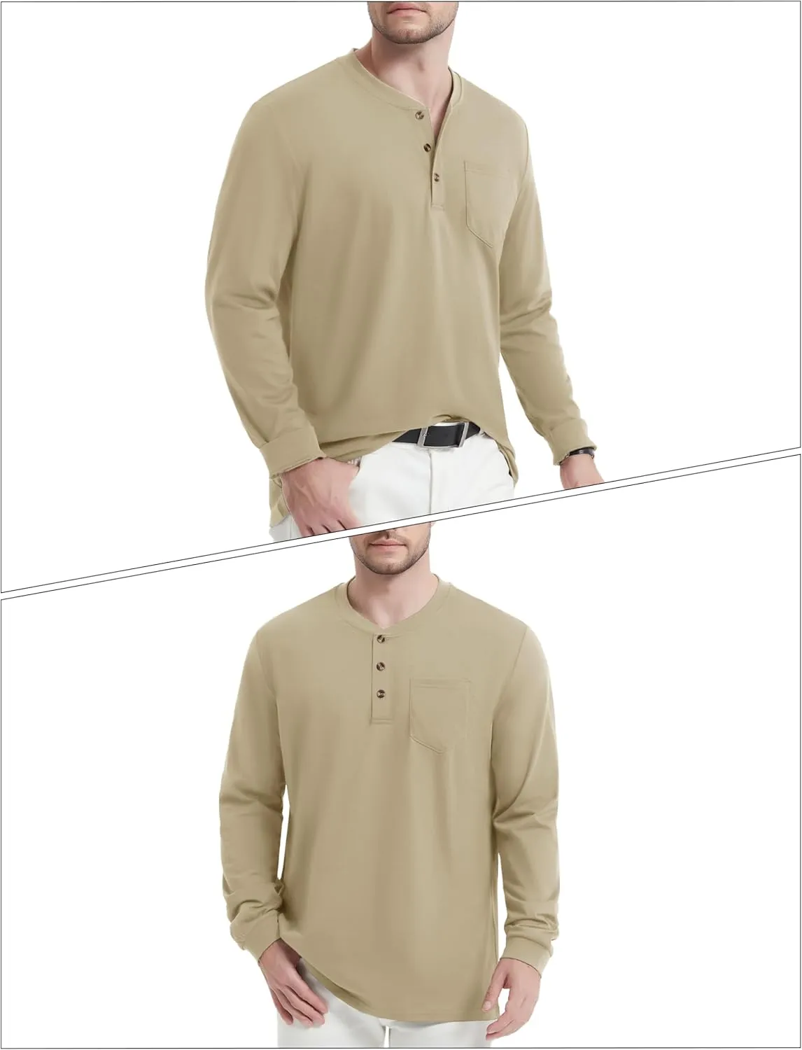 MAGNIVIT Mens Henley Shirts Long Sleeve Fall Cotton Casual T-Shirts with Pocket Plain Moisture Wicking Tee with 3 Button