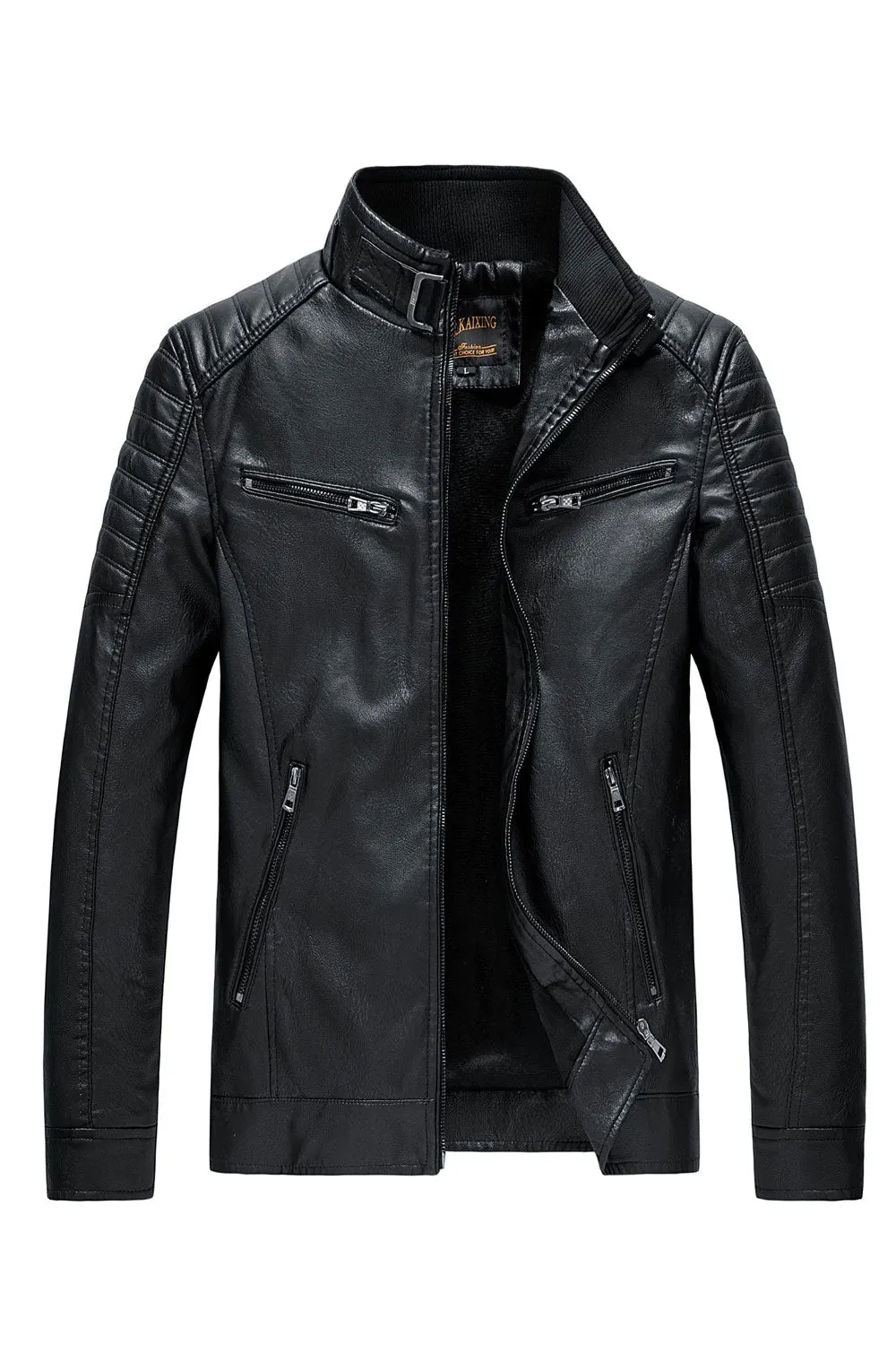 Men Casual Leather Warm Zip Up Jacket     MJC15292