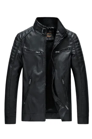 Men Casual Leather Warm Zip Up Jacket     MJC15292