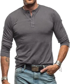 Men's Henley Shirts Casual Long Sleeve Basic Button-Down Slim Fit Lightweight Classic Cotton Pullover Tops 2025