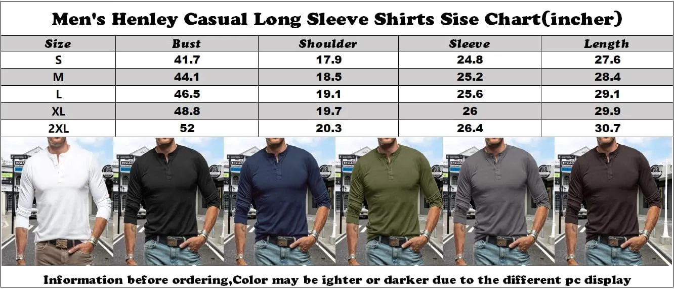 Men's Henley Shirts Casual Long Sleeve Basic Button-Down Slim Fit Lightweight Classic Cotton Pullover Tops 2025