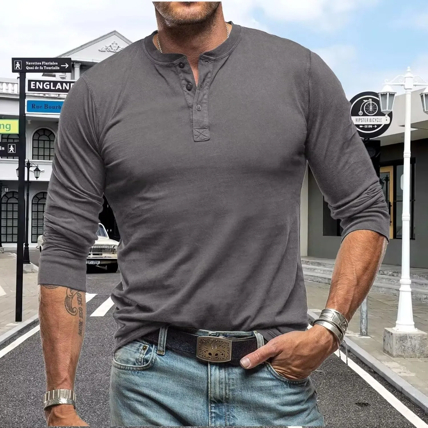 Men's Henley Shirts Casual Long Sleeve Basic Button-Down Slim Fit Lightweight Classic Cotton Pullover Tops 2025