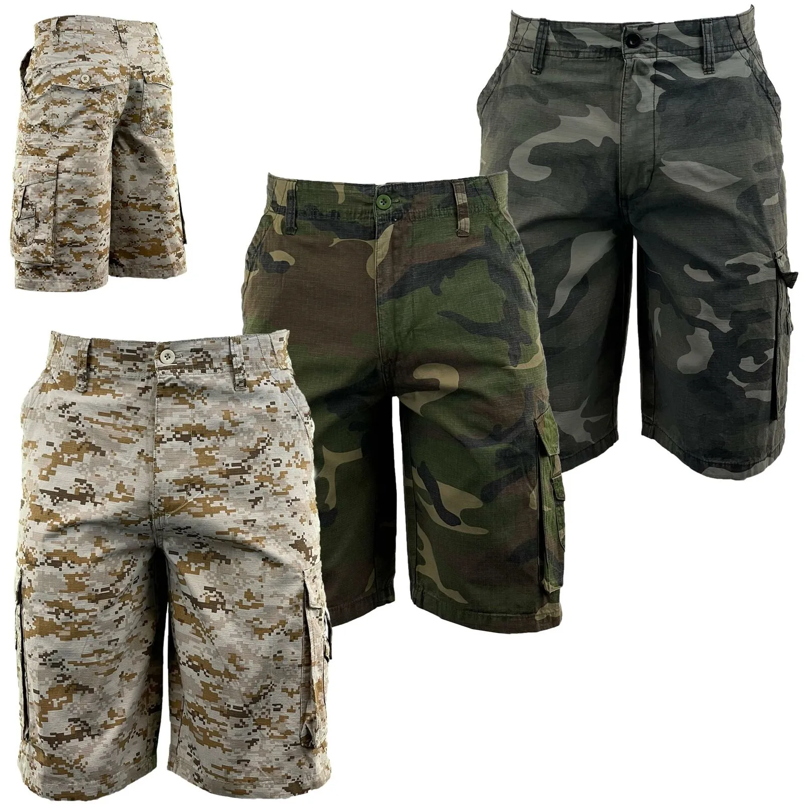 Mens Ripstop Camouflage Cargo Combat Shorts